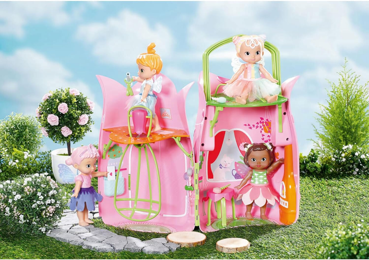 BABY Born Storybook Cottage, Casa delle Bambole Pieghevole per Bambole da 18 cm con Tavolo, Camino, Chaise Lounge e Telescopio, Rosa Verde, 833803 Zapf Creation Dollhouses Naty Shop
