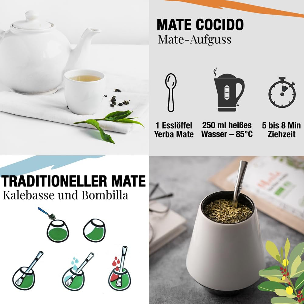 ORIGEENS BIO YERBA MATE CON LIMONE E ZENZERO 200 G - Il tè energizzante I Tè Yerba Mate biologico, non tostato, foglie, senza gambi e polvere