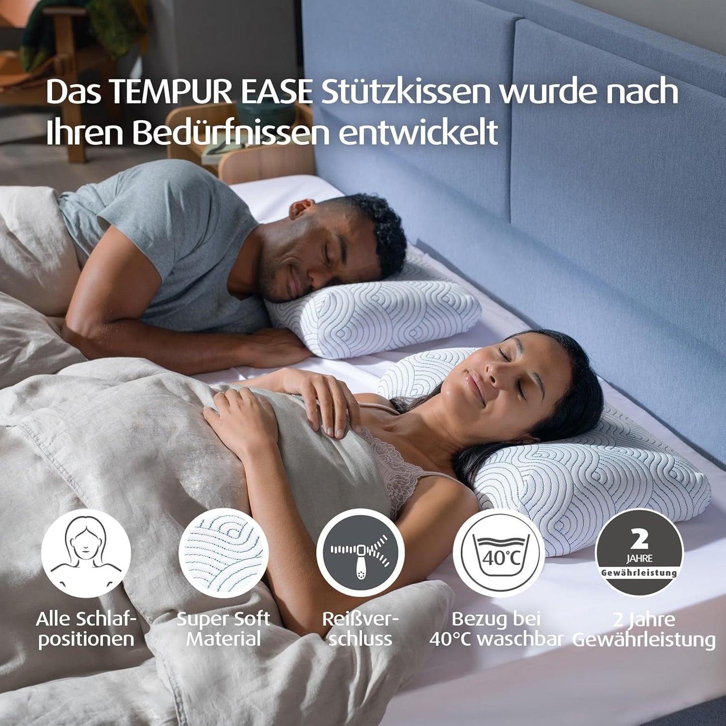 TEMPUR EASE Cuscino per Dormire in Memory Foam, Cuscino di Supporto per il Collo ergonomico per Qualsiasi Posizione del Sonno, Supporto Rigido, 50 X 31 X 10/5 cm, Cuscini Standard Bianco Naty Shop