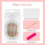 24 pezzi French Press On Nails Breve design argento lucido Unghie artificiali ovali Colla su unghie lucide acriliche Unghie finte per donne ragazze