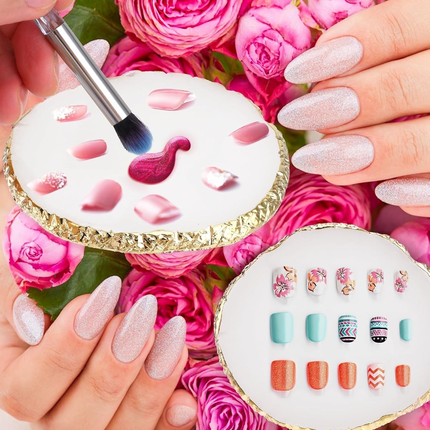 Maniküre Gemalt Palette Nail Art Palette Kunstharz Nagelkunst Nail Art Make up Palette Nagelmalerei Display Fach Kosmetik Mischwerkzeuge (Weiß)