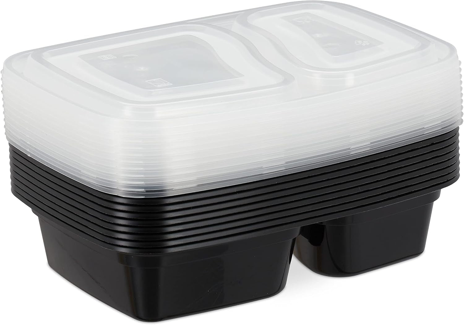 Relaxdays Set da 10 Contenitori per Pasti, 2 Scomparti, Resistenti al Microonde, 800 ml, Contenitori per Alimenti in Plastica con Coperchio, Contenitori per Alimenti Neri Naty Shop