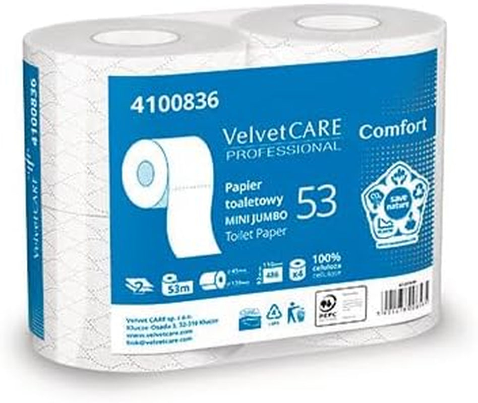 Carta igienica Comfort in cellulosa, Carta igienica 2 veli, 486 Fogli, 4 Pz, Carta igienica bianca,