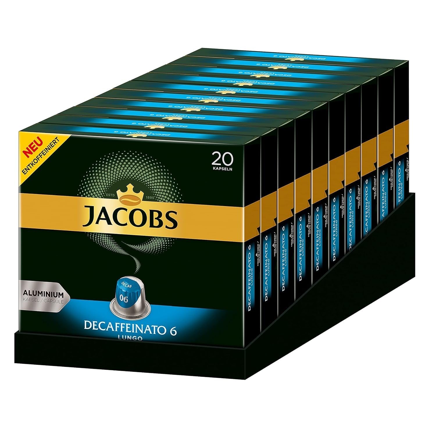 Jacobs Kaffeekapseln Guten Morgen XL Intense - Confezione da 10 (10 x 20 Getränke) & Kaffeekapseln Lungo Decaffeinato- Intensität 6- 200 Capsule compatibili Nespresso, Confezione da 10, 10 x 20 Getränke