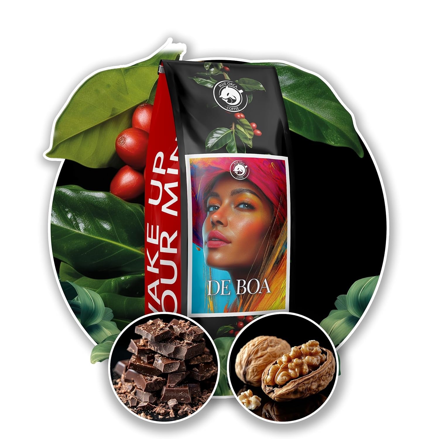 Caffè macinato DE BOA 1KG | 100% Arabica | con sentori di cioccolato e frutta secca | caffè in grani a tostatura media, bassa acidità | ideale per macchine espresso | Torrefazione del caffè Blue Orca