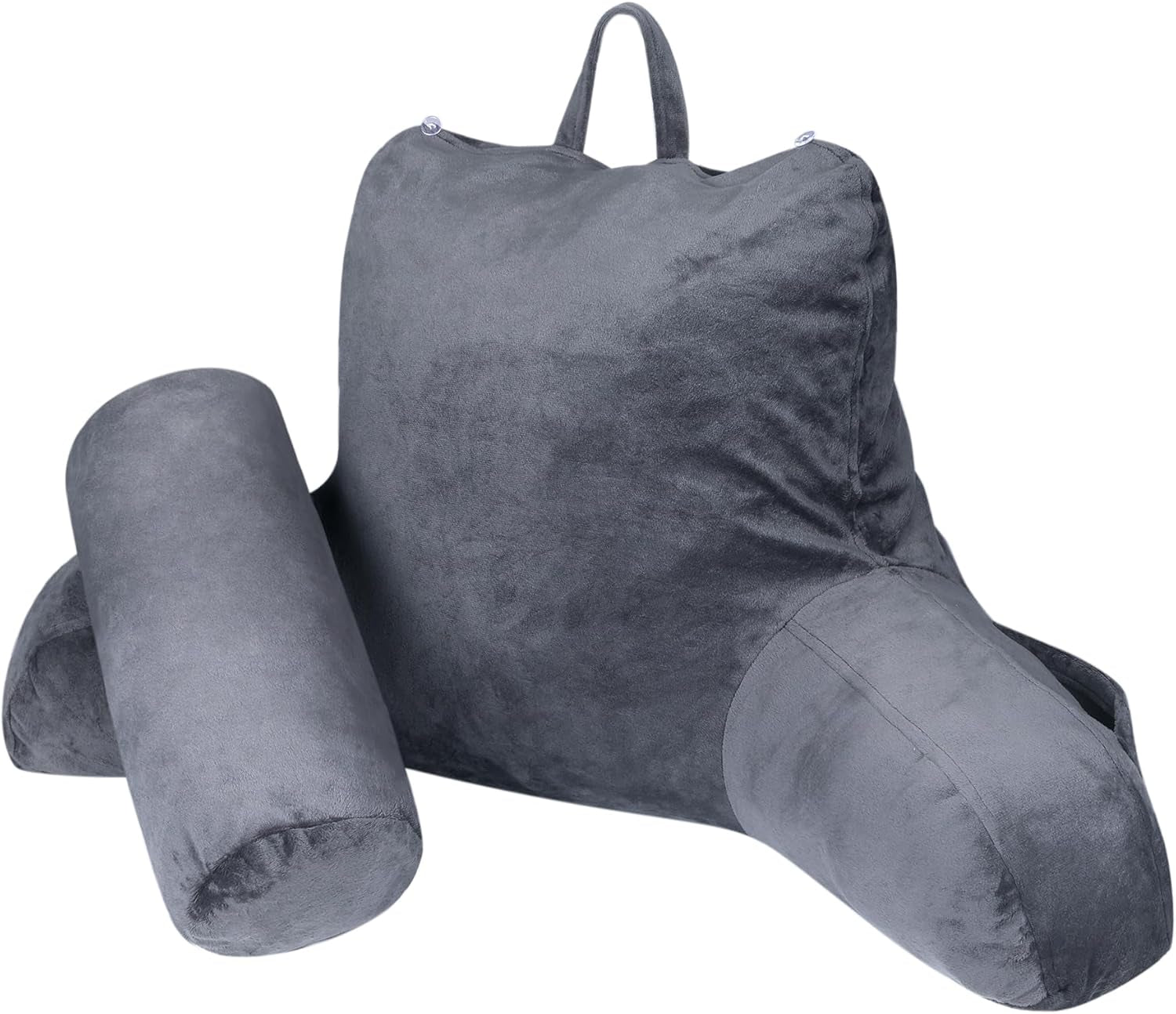 INFANZIA cuscino da lettura ergonomico con braccioli, supporto schienale in memory foam, grigio, M