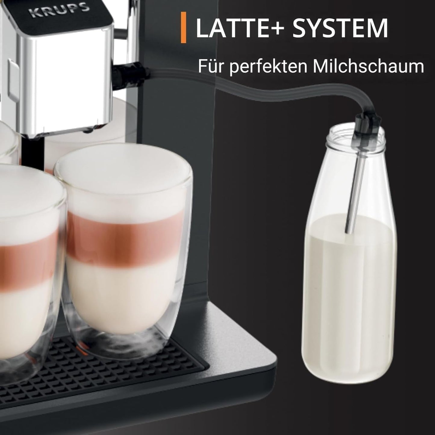 KRUPS Evidence One macchina per caffè espresso automatica con tubo per il latte, cappuccino one-touch, 12 bevande speciali, funzione 2 tazze, display a colori, macchina per caffè espresso, certificato TÜV, nero, EA895N10