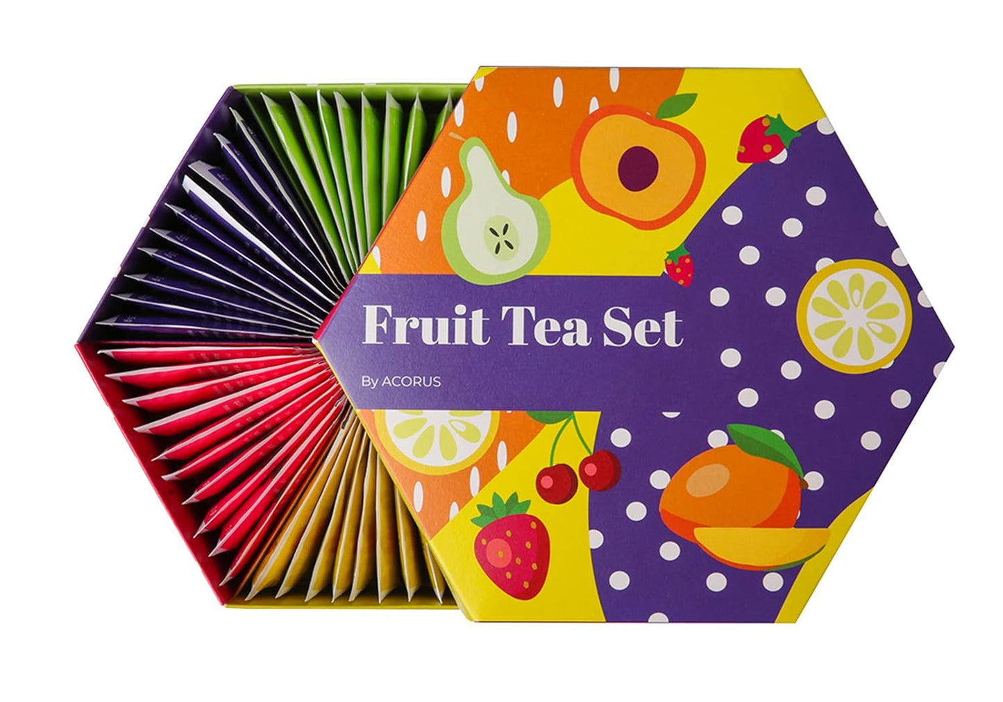 ACORO | Set da tè alla frutta di lusso | Set regalo con tè naturali in 6 gusti | Tisane, infusi alla frutta | Assortimento di tè | Scatola da tè con 60 bustine di tè