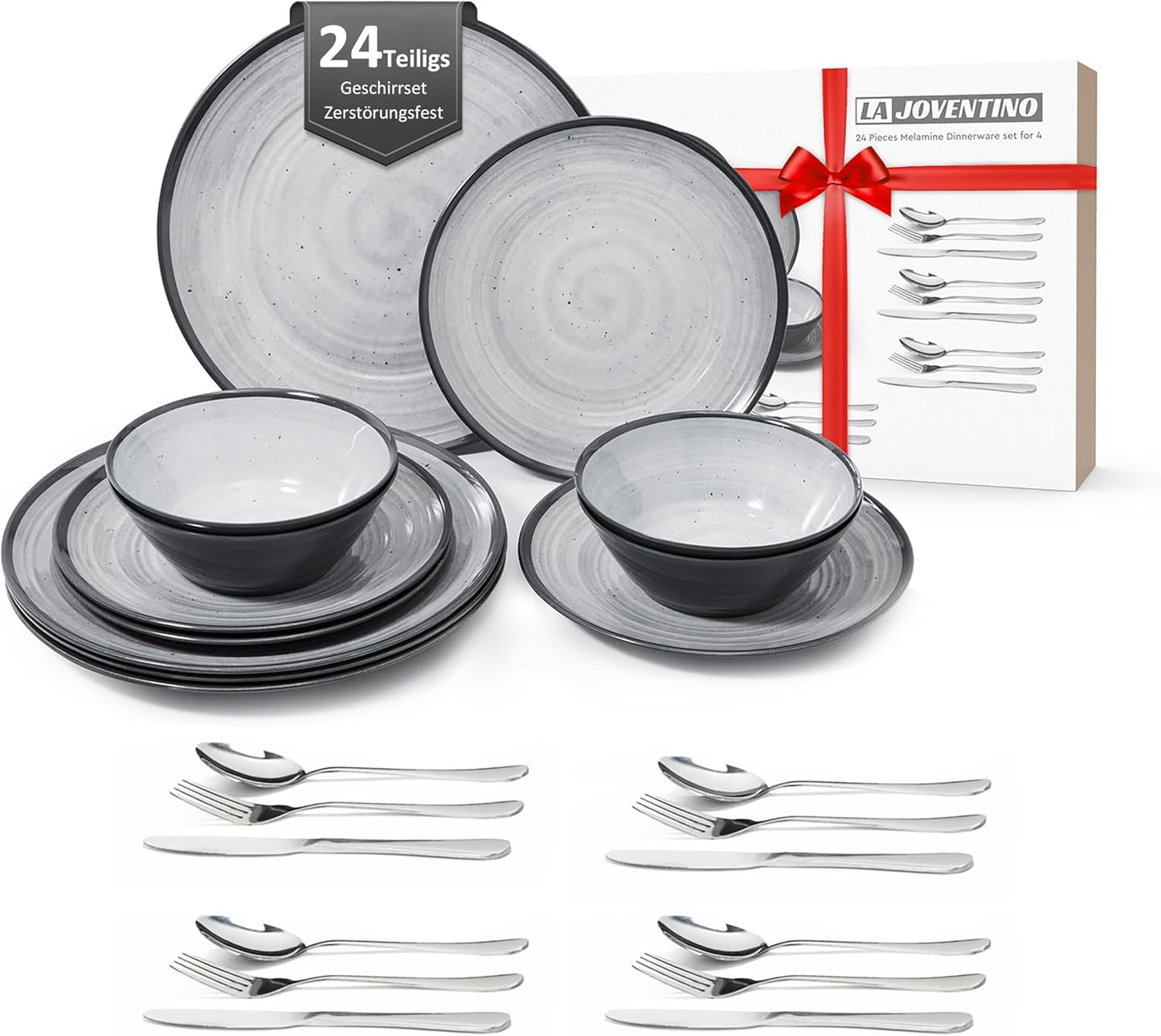 Set di posate in melamina Set di piatti da campeggio da 24 pezzi per 4 persone - Posate per interni ed esterni