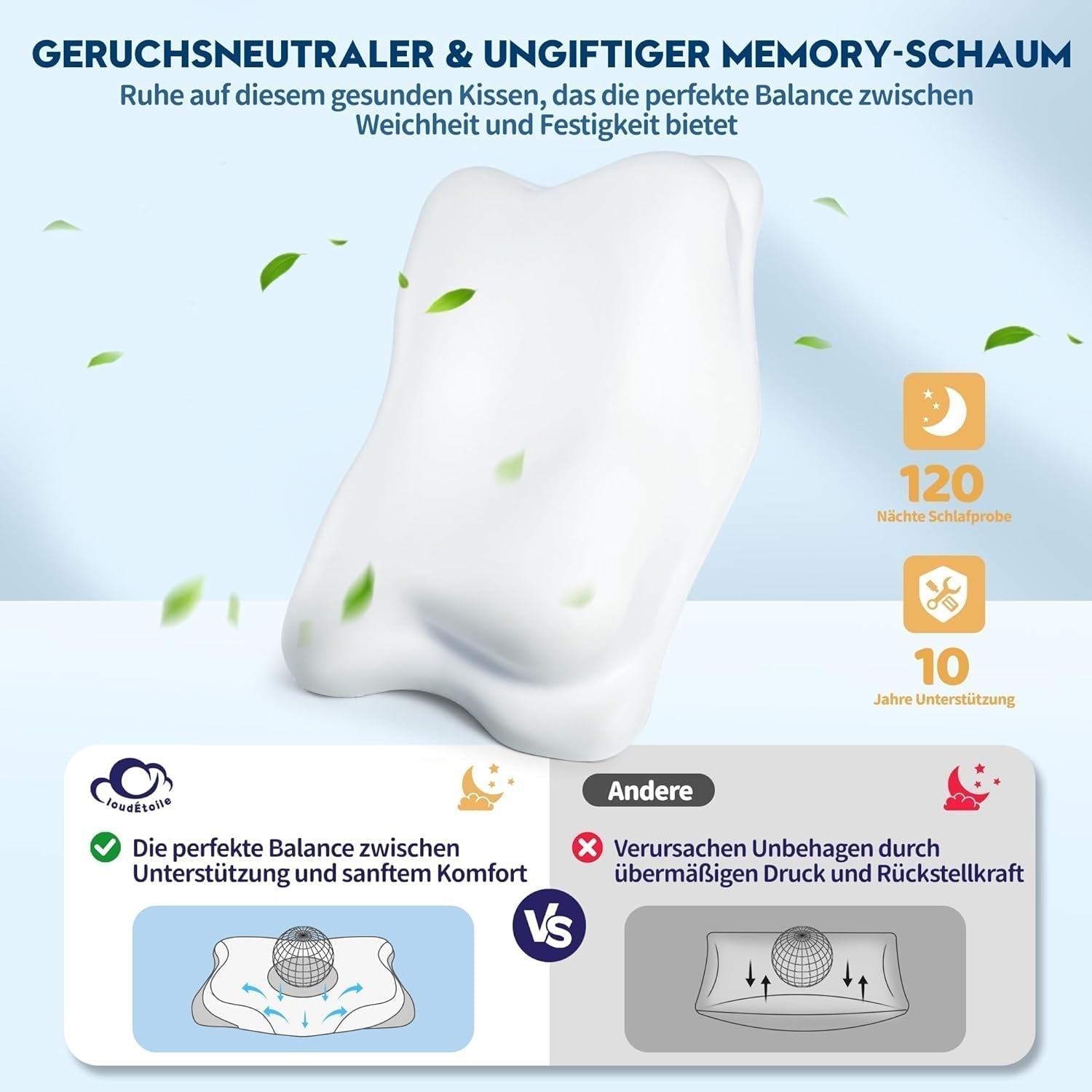 Cloudétoile Cuscino per Collo Cuscino in Memory Foam - Cuscino Ortopedico ergonomico 2 in 1 Cuscino in Visco Foam Cuscino per Sostegno per Collo per Dormiente Laterale Cuscino in Memory Foam Regolabile in Altezza Bianco 64X38X12 cm Cuscini Ortopedici Cervicali Naty Shop