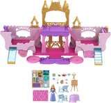 Mattel Disney Princess Transformation Playset Carrozza al castello con mini bambola Aurora, 3 livelli, 6 aree di gioco, 4 personaggi, mobili e accessori HWX17