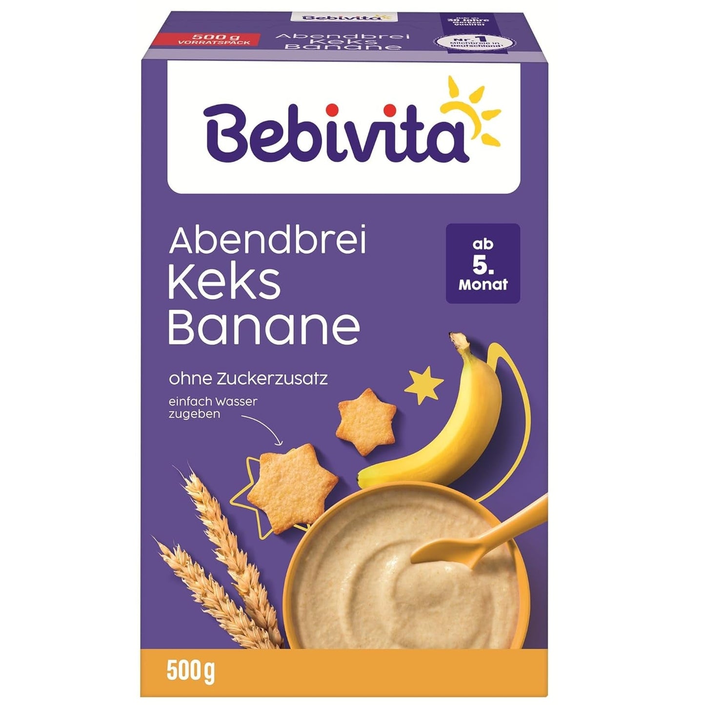 Porridge serale con biscotti e banane (4x500g), porridge di latte di 5 mesi, senza zuccheri aggiunti, con preziosi minerali e vitamine, molto saziante