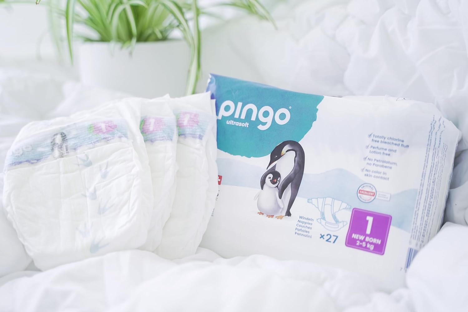 Pannolini biologici taglia 1 neonato (2-5 kg), 1 busta con 27 pannolini