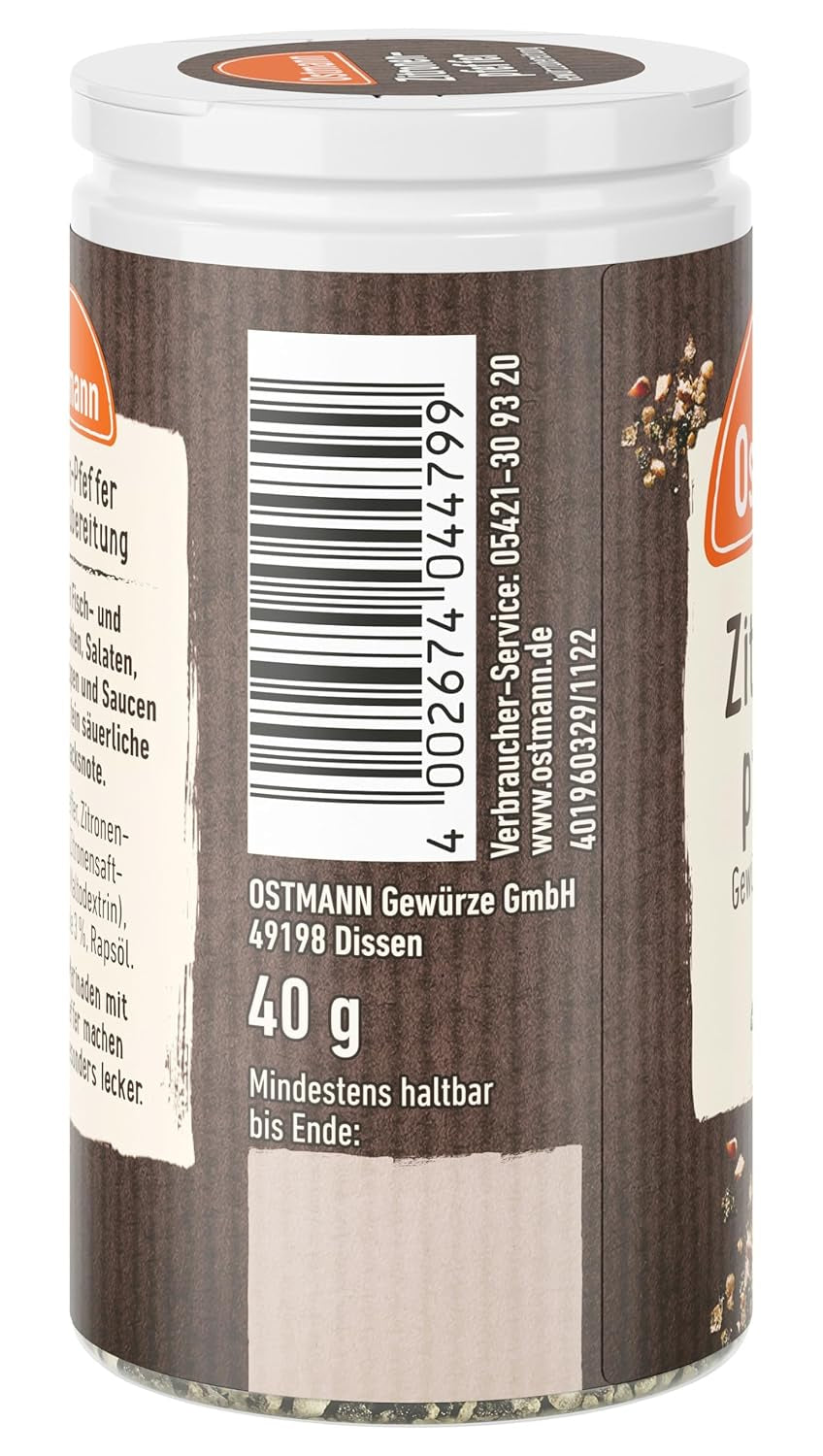 Ostmann Gewürze - Zitronenpfeffer Gewürzzubereitung | Per condimenti per insalate, salse e piatti di pesce 40 g in Der Streudose