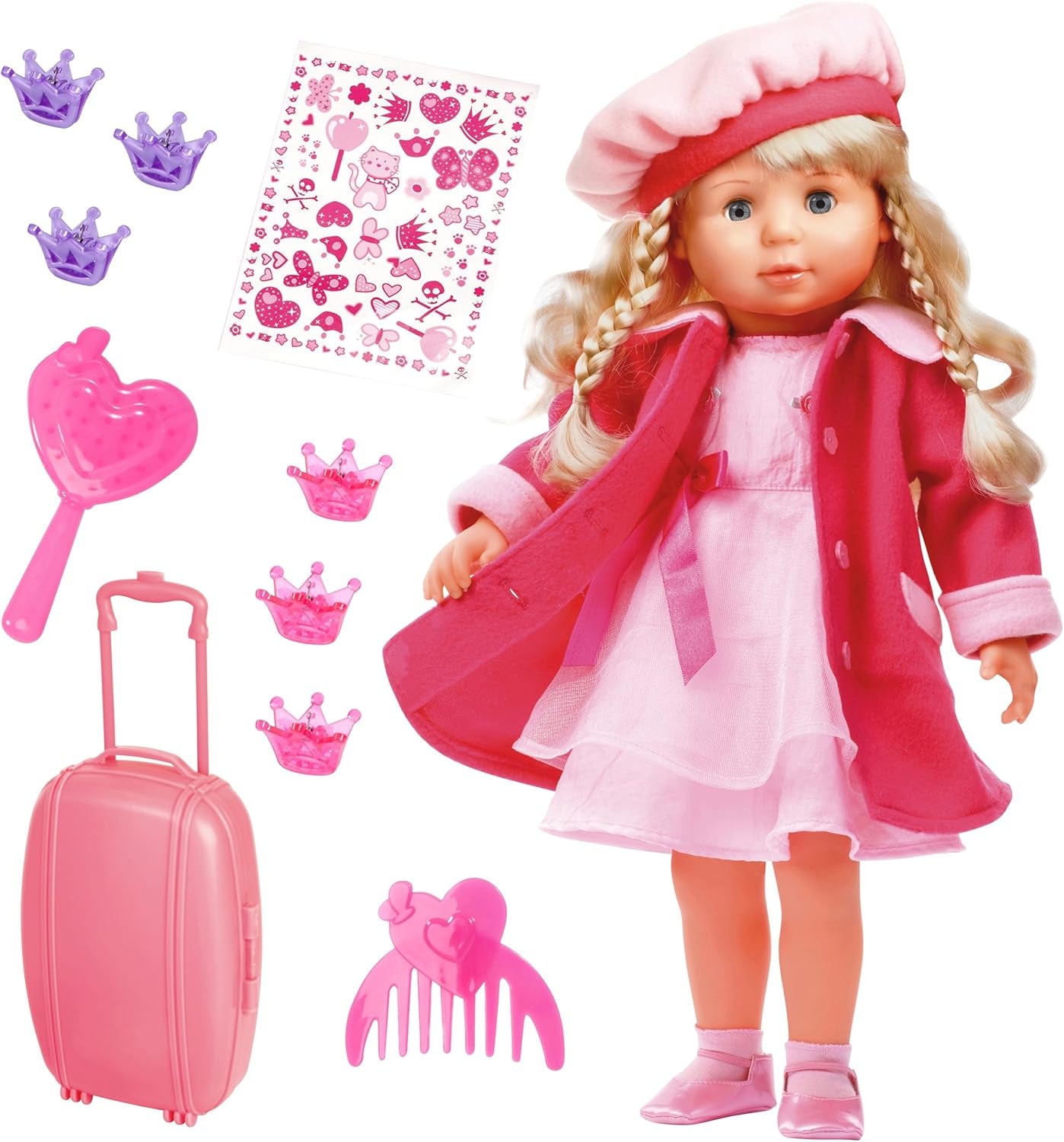 Bayer Design 94635AA Charlene bambola interattiva funzionale con capelli e occhi assonnati, parla e canta 90 frasi, 2 poesie e 8 canzoni, 46 cm, rosa