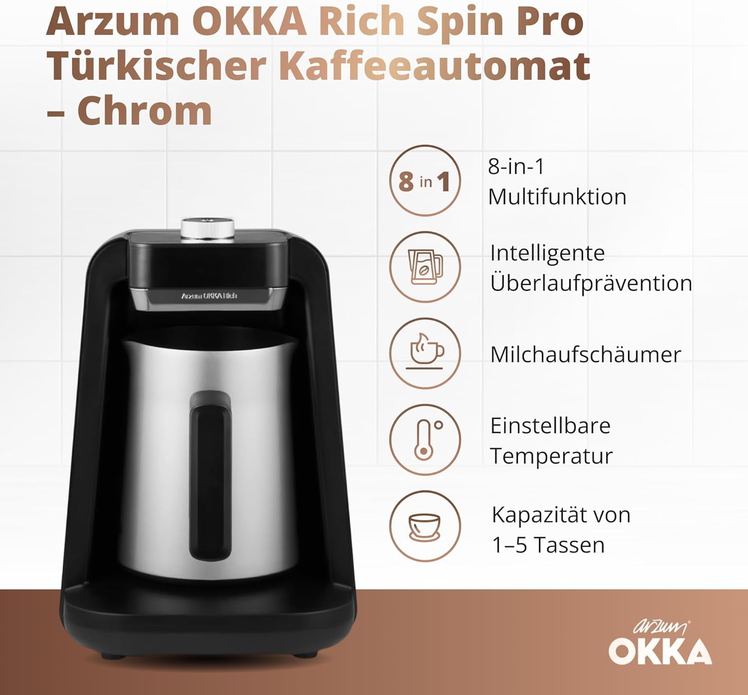 MACCHINA PER CAFFÈ TURCO Arzum OKKA RICH SPIN PRO (cromata)