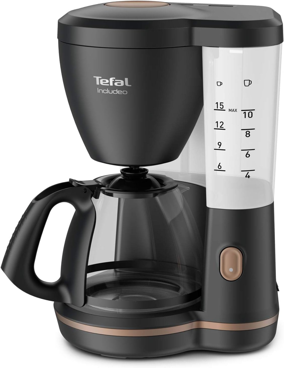 Macchina per caffè espresso con filtro Tefal Includeo, macchina per caffè espresso estremamente facile da usare, adatta per destrimani e mancini, apertura automatica del coperchio, 1,25 L, da 10 a 15 tazze, CM533811