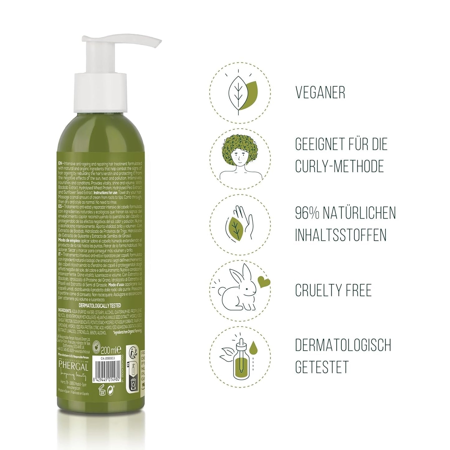 CC Cream tinta naturale. Maschera per capelli senza risciacquo. Per capelli secchi e danneggiati. Ripara e idrata. Ingredienti naturali al 96%. Maschera per capelli Naty Shop da 200 ml