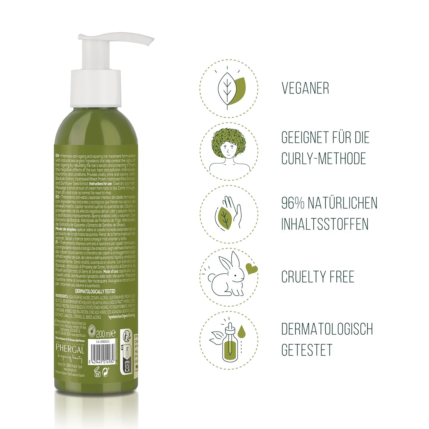 CC Cream tinta naturale. Maschera per capelli senza risciacquo. Per capelli secchi e danneggiati. Ripara e idrata. Ingredienti naturali al 96%. Maschera per capelli Naty Shop da 200 ml
