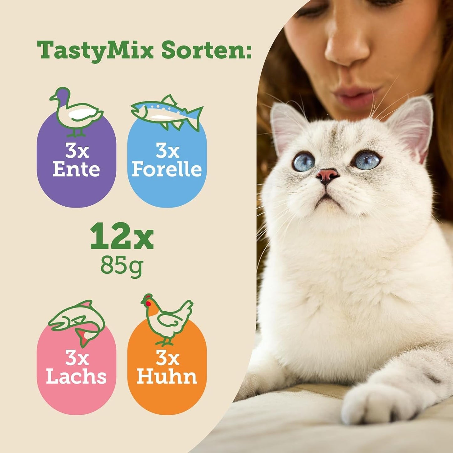 MERA Cats Nature Adult Tasty Mix Premium Cibo umido per gatti 12x85g | Senza zucchero e senza cereali | Alimento umido per gatti adulti ad alto contenuto di carne | Pacchetto economico
