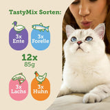 MERA Cats Nature Adult Tasty Mix Premium Cibo umido per gatti 12x85g | Senza zucchero e senza cereali | Alimento umido per gatti adulti ad alto contenuto di carne | Pacchetto economico