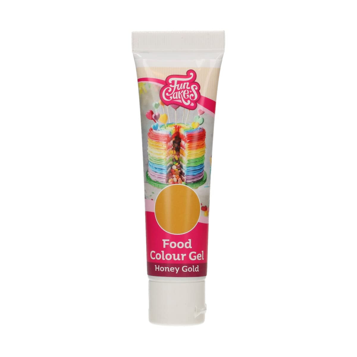 Colorante alimentare Funcakes, gel color Honey Gold: colorante alimentare altamente concentrato per impasti, panna, fondente, marzapane e pasticcini. Dosaggio facile. Una sola goccia per creare colori vivaci. Halal. 30 g.