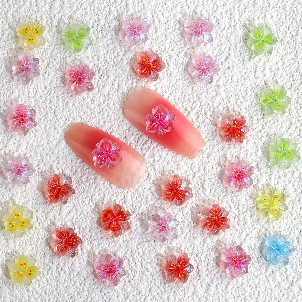 50 pezzi 3D Blume Nagel Charms Nägel Zubehör Nageldesign Glitzersteine ​​​​Nailart Strasssteine ​​​​Fiore Charms per unghie Fiore luminoso Nail Art Charms Bunte Blumen Deko Nagel Steinchen Fiori Strass per unghie