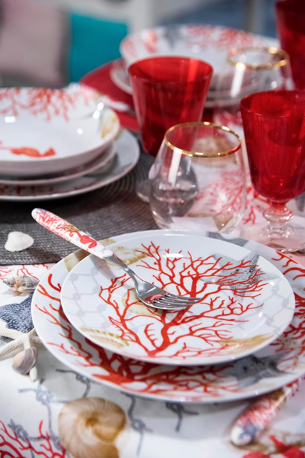 Servizio tavola Excelsa Coral, 18 pezzi, porcellana, rosso