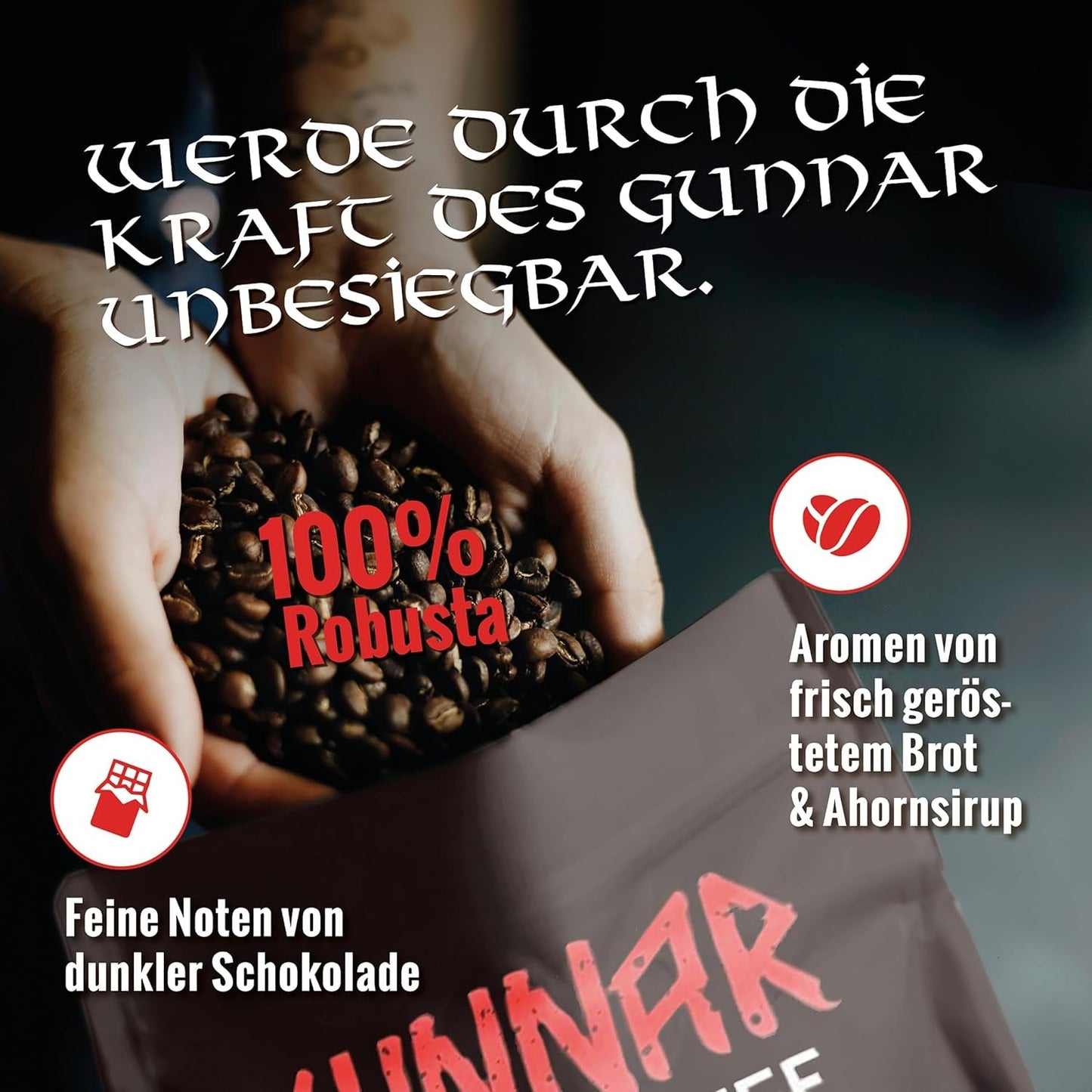 Arrosto Bianco - GUNNAR - 1kg - Whole Kaffee-Bohnen Extra Strong - Kräftige Robusta-Röstung - 494mg Kaffein je Tasse - Würzig & Kraftvoll mit Noten von dunkler Schokolade - Säurearm