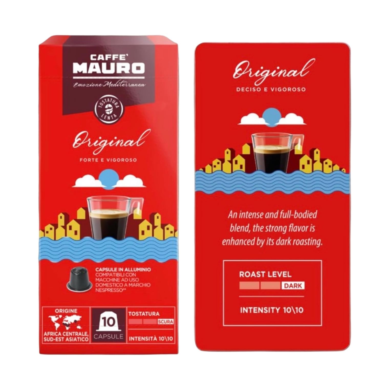 Caffè Mauro Torrefazione Kaffeekapseln Espresso Original, Intensität 10/10-50 Kapsel aus Aluminium - Compatibile con Nespresso* Haushalts-Espressomaschinen - Hergestellt in Italien