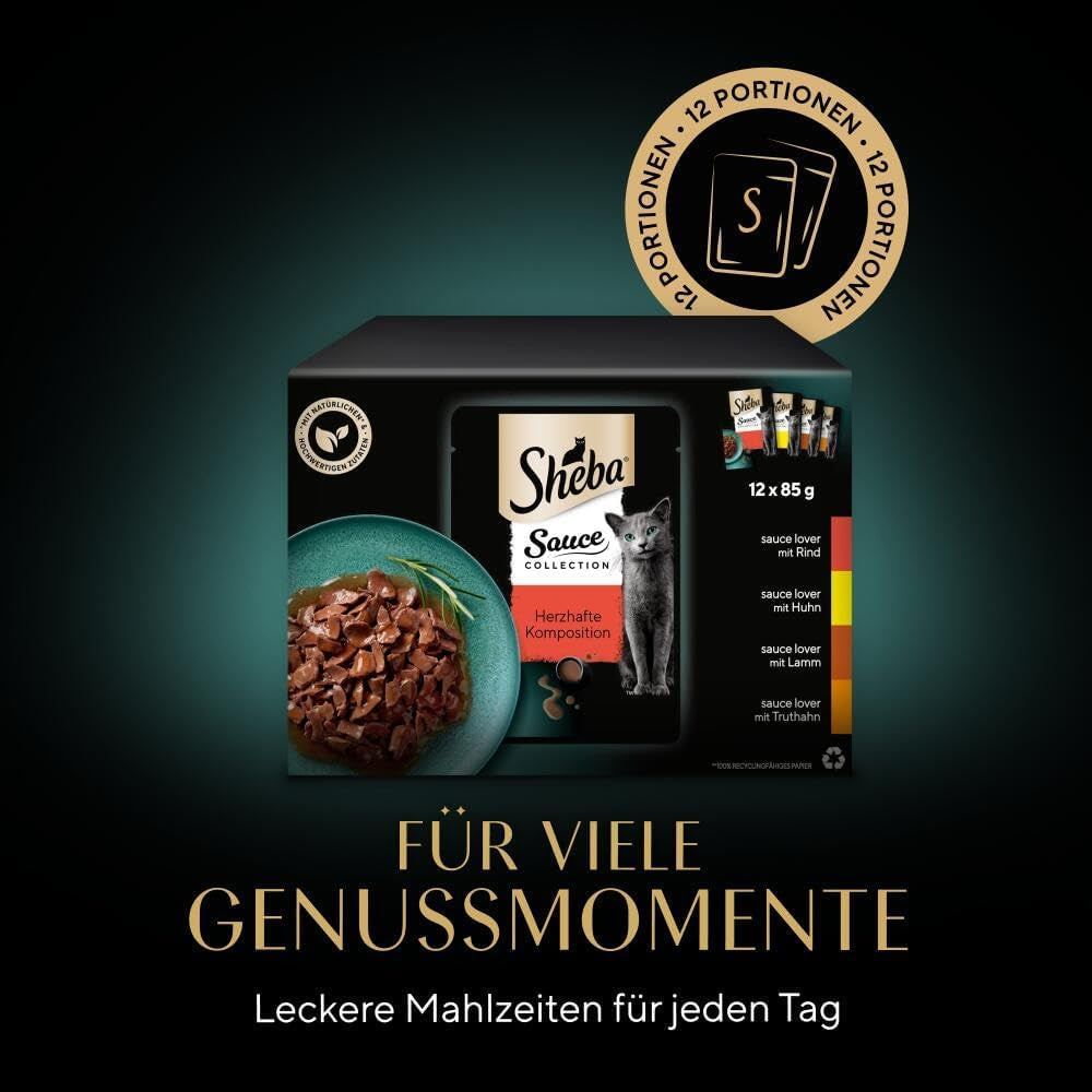 Sheba Sauce Collection Cibo umido per gatti, bustine porzionate, confezione multipla salata, 4x12x85g