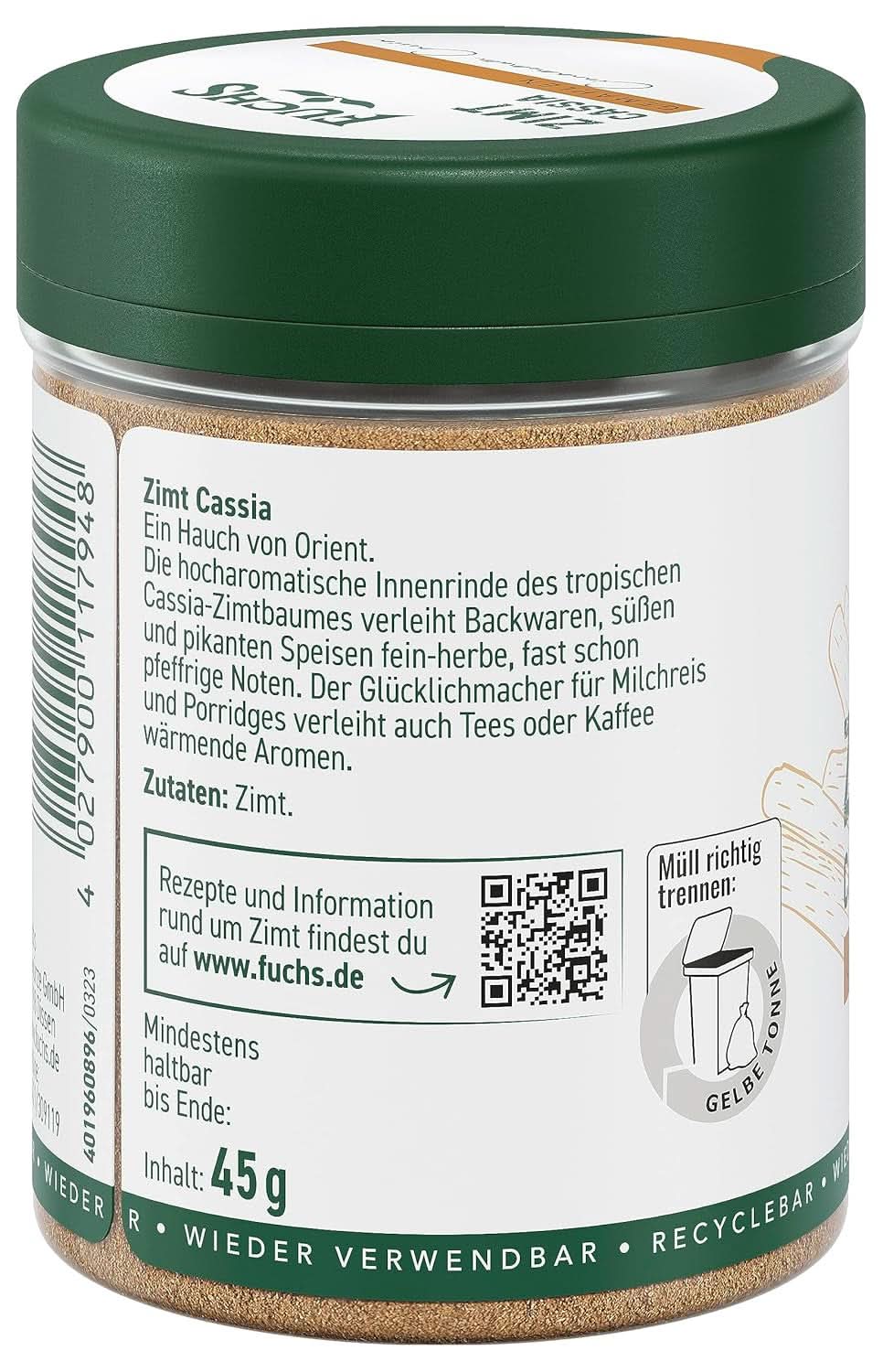 Fuchs Cannella Cassia Macinata - Per aromatizzare pasticcini, dessert o tè, 45 grammi Condimenti Naty Shop