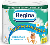 Regina Cartacamomilla - Carta Igienica 8 Rotoli, 300 Soffici Fogli, 3 Veli, Morbida e Resistente, Confezione in Carta Riciclabile