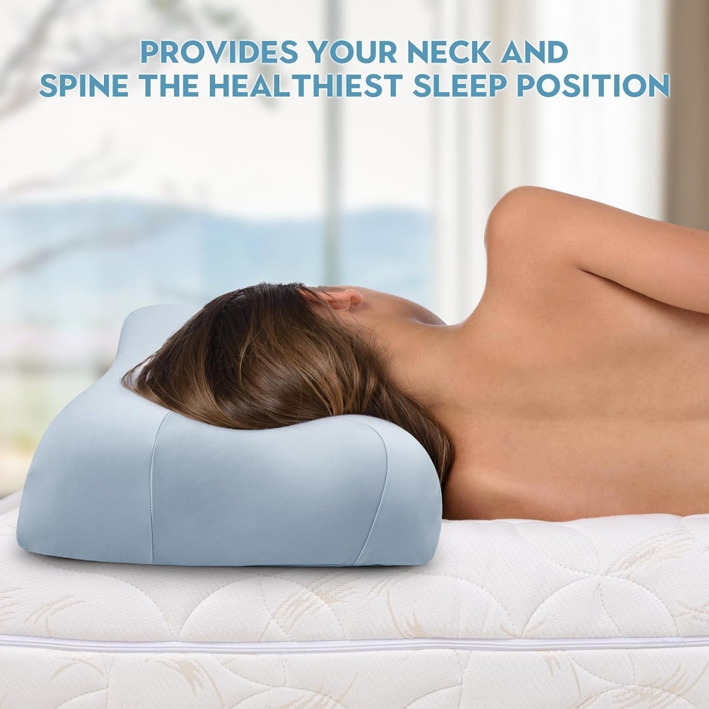 Royalisneeo Cuscino di bellezza per dolori alla schiena, allo stomaco e ai fianchi Cuscino per dolori al collo e alle spalle Cuscino in memory foam antirughe e antietà Blu (Standard) Cuscini ortopedici cervicali Naty Shop
