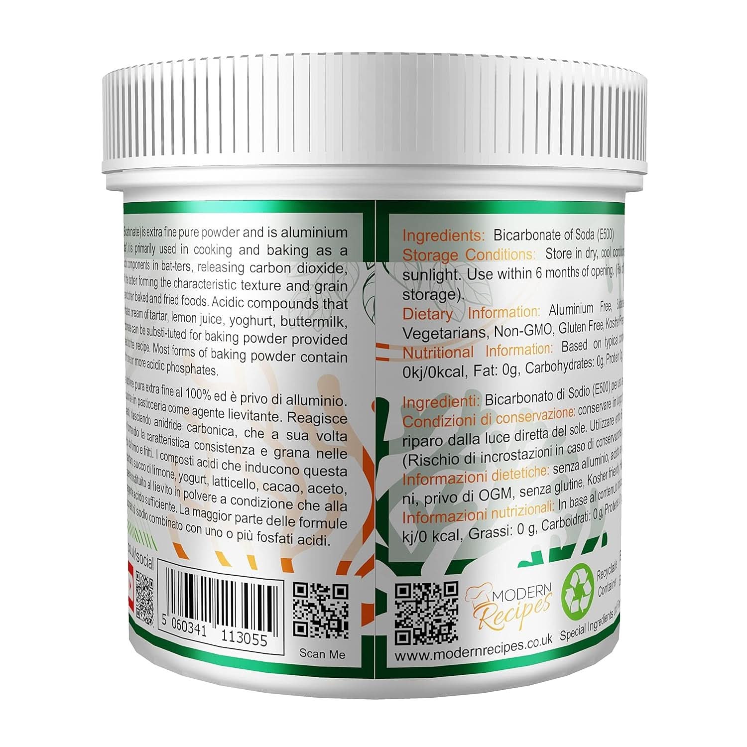 Ingredienti speciali Natriumbikarbonat - Premium Qualität Extra Fine Powder, Vegan, Gvo-Frei, Glutenfrei - Recycelbarer Behälter Kitchen Naty Shop