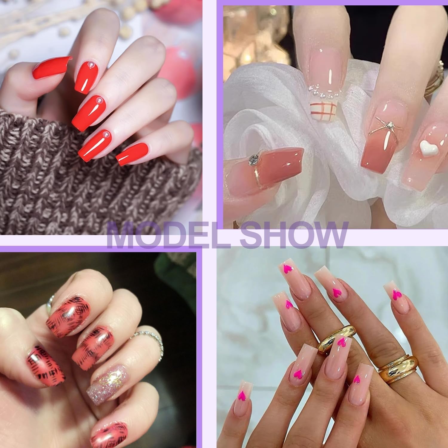 Unghie Finte a Copertura Completa 504 Confezione da 12 Misure Unghie Finte con Colla per Unghie Unghie Artificiali in Acrilico con Scatola di Immagazzinaggio per Saloni di Unghie e Nail Art Fai da Te per la casa (Quadrato)