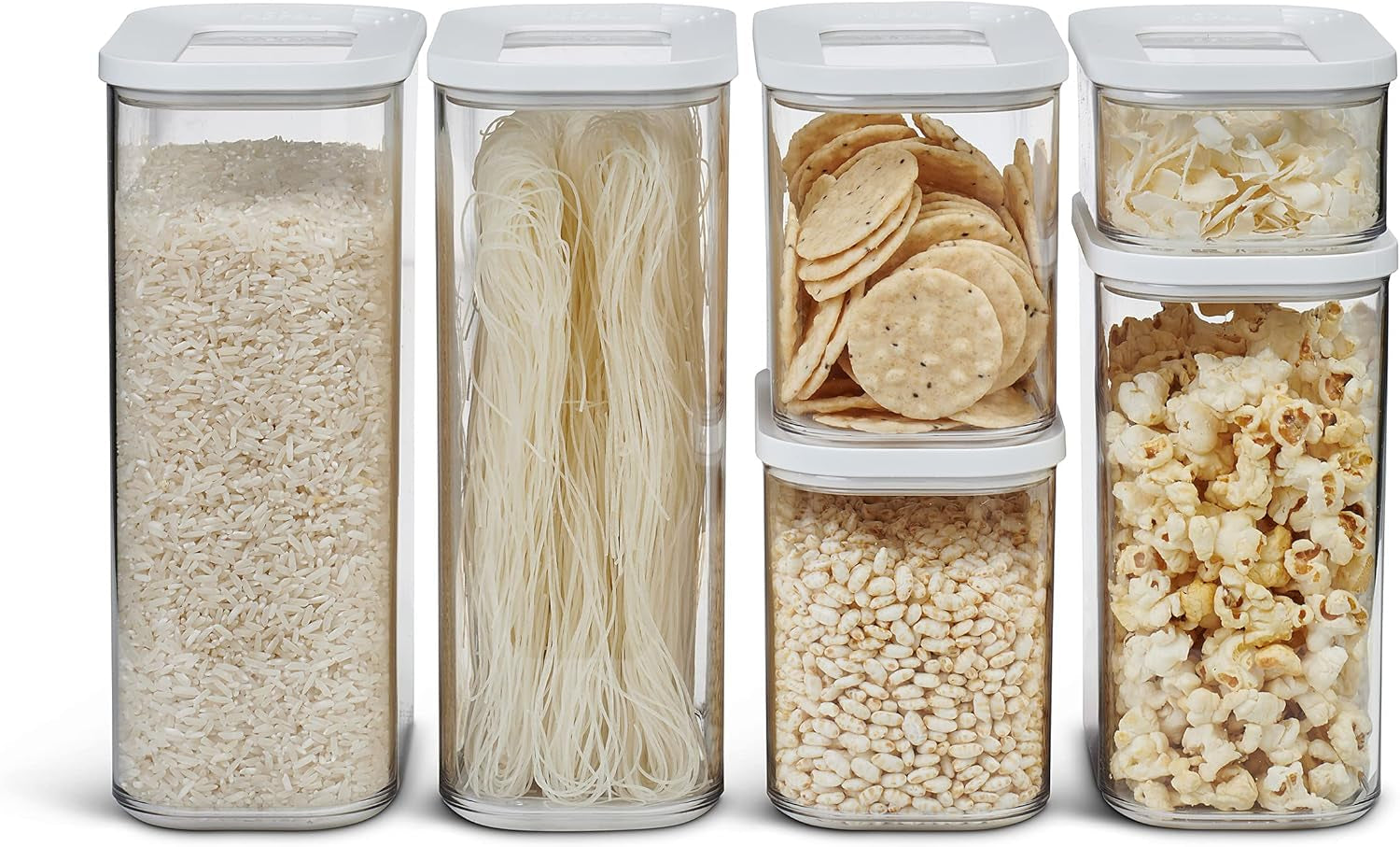 Mepal Set di 6 barattoli con coperchio - Contenitori per alimenti rettangolari - Organizer da cucina in plastica - Contenitori ermetici - 2x 2000 ml, 2x 1000 ml, 1x 1500 ml e 1x 425 ml - Scatole bianche per alimenti Naty Shop Set da 6 pezzi