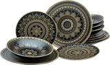 CreaTable, 23588, serie MANDALA GOLD - Nero, set di stoviglie da 12 pezzi, set di piatti in porcellana, lavabile in lavastoviglie e adatto al microonde, produzione di qualità