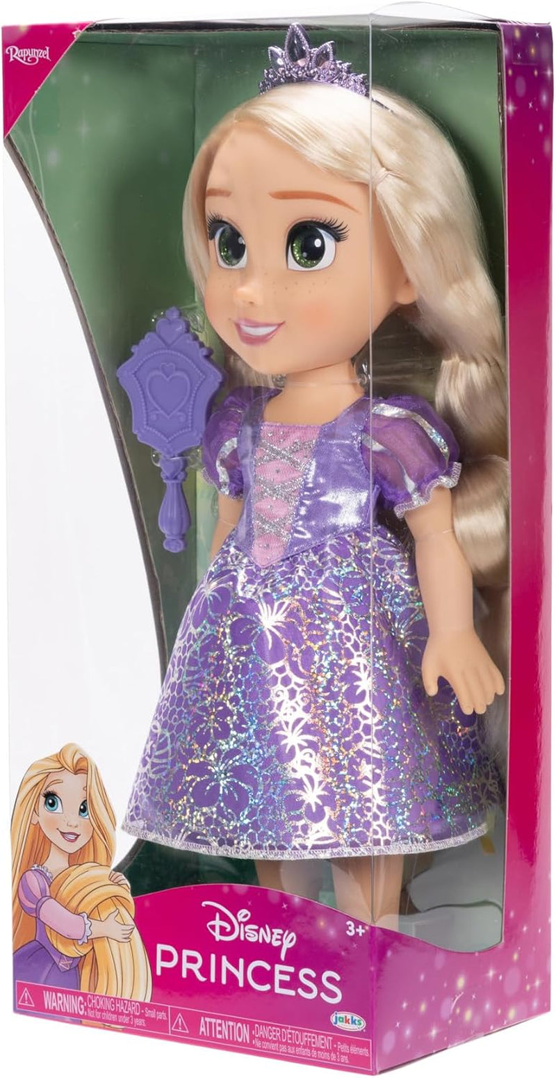 Disney Princess Rapunzel bambola da 35 cm, occhi riflettenti glitterati, articolazioni mobili, vestito staccabile, scarpe, corona, lunghi capelli biondi, per ragazze dai 3 anni in su