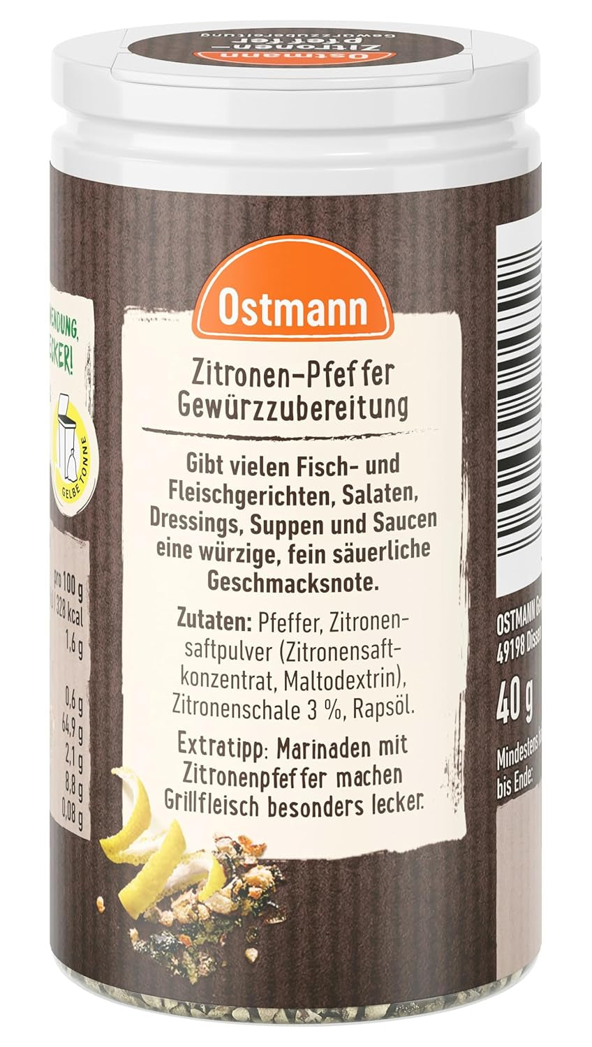 Ostmann Gewürze - Zitronenpfeffer Gewürzzubereitung | Per condimenti per insalate, salse e piatti di pesce 40 g in Der Streudose