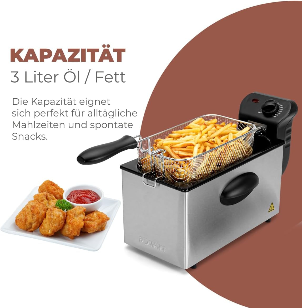 Friggitrice ad olio Bomann®, capacità 3 L, tecnologia Cool Zone e scarico, 2000 W Elettrodomestici Naty Shop