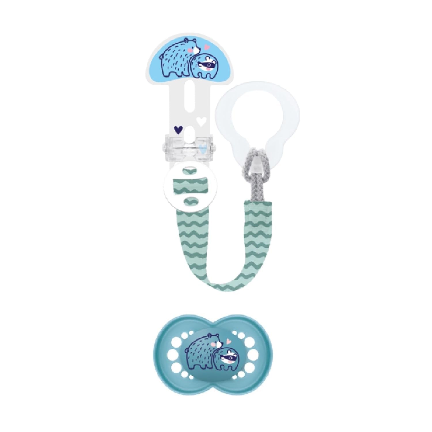 MAMMA | Ciuccio e catenella per ciuccio, 6+ mesi, selezione colore casuale, anatomico, simmetrico, in silicone, lavabile, lunghezza regolabile, compatibile con tutti i tipi di ciuccio