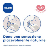 Ciuccio MAM 6+ mesi (confezione da 2) MAM 6-16 mesi si illumina al buio con tettarella in gomma, confezione da 2 con portaciuccio sterilizzante, azzurro/azzurro