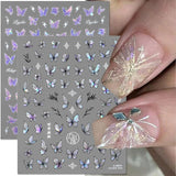 2 Blätter Schmetterling Nagelsticker Selbstklebend,Muschel Glitzer Nail Art Farfalla Adesivo per unghie Lila Grau Schmetterlinge Nagelaufkleber Relief Laser Farfalle Nagel Sticker Nageldesign Zubehör