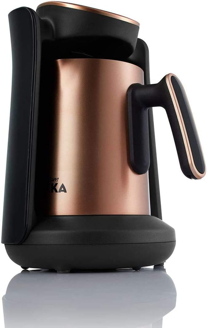 Arzum Okka Minio Caffettiera Turca, Moka, 1-4 Tazze, Pentola in Acciaio Inossidabile da 300 ml, Protezione Antiversamento, Sistema di Infusione Intelligente, Pentola Lavabile, 480 W, Rame