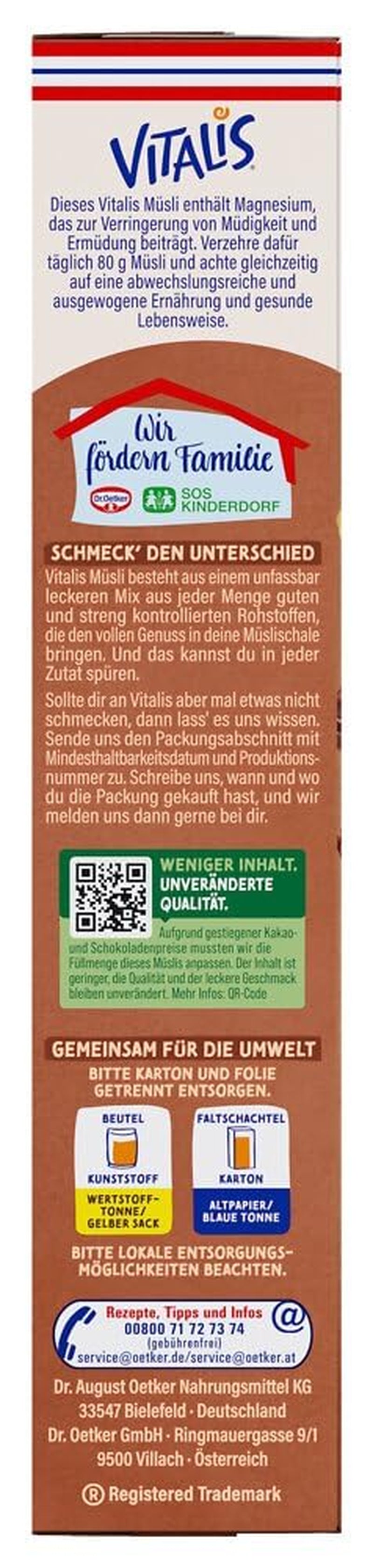 Dr. Oetker Vitalis Chocolate Muesli Classic: muesli da colazione con cioccolato al latte e fondente, confezione da 7 (7 x 600 g)