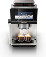 Macchina per caffè espresso automatica Siemens EQ900, ampio schermo a colori TFT, 2 contenitori di chicchi, 36 bevande calde e fredde, caffè freddo, super silenziosa, funzione due tazze, controllo app, acciaio inossidabile, TQ907D03