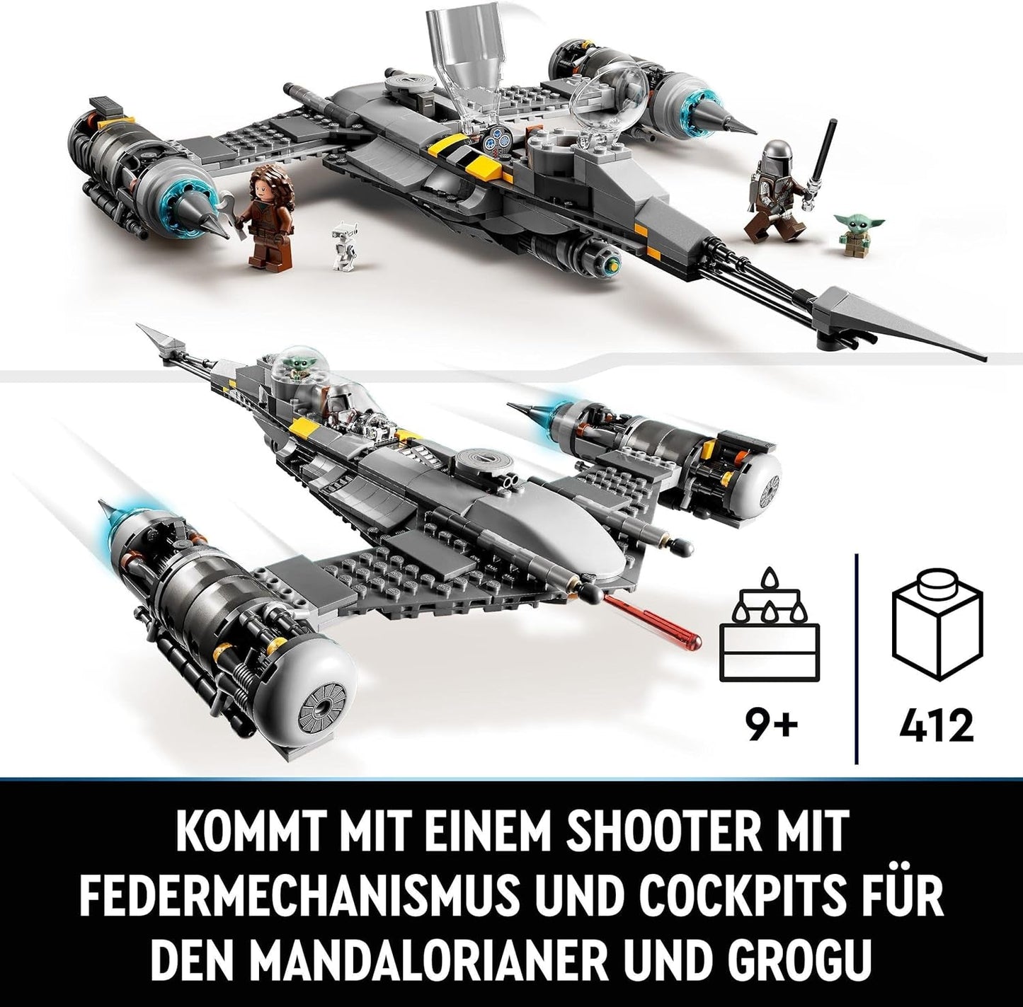 LEGO Star Wars Mandalorian Fighter N-1 dal Libro di Boba Fett Giocattolo da costruzione con astronave Set di 4 personaggi incluso Baby Yoda Figura 75325 Set da costruzione Besuche den LEGO-Store