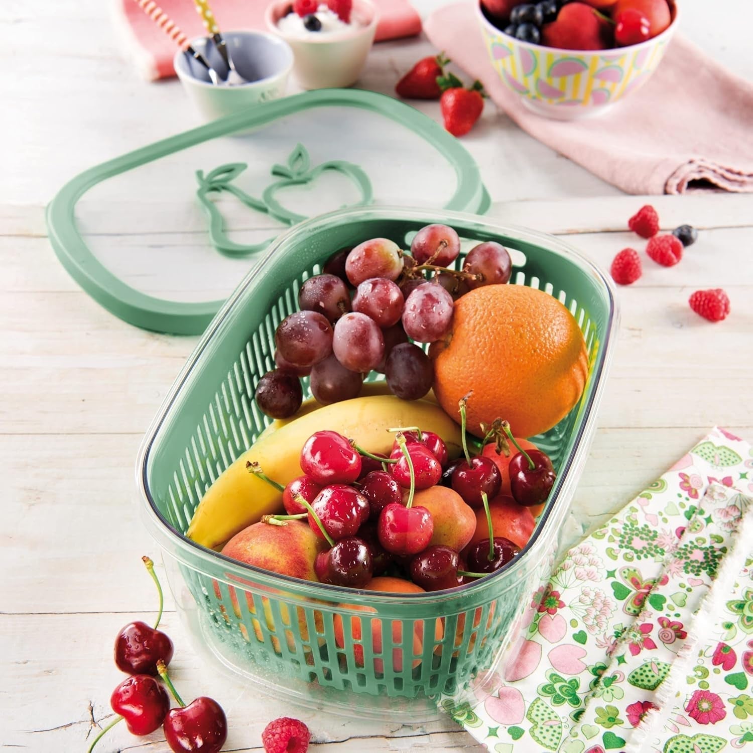 Sega per conservare sapore frutta, plastica, verde, 4 LT - rettangolare Scatole conservazione alimenti Naty Shop