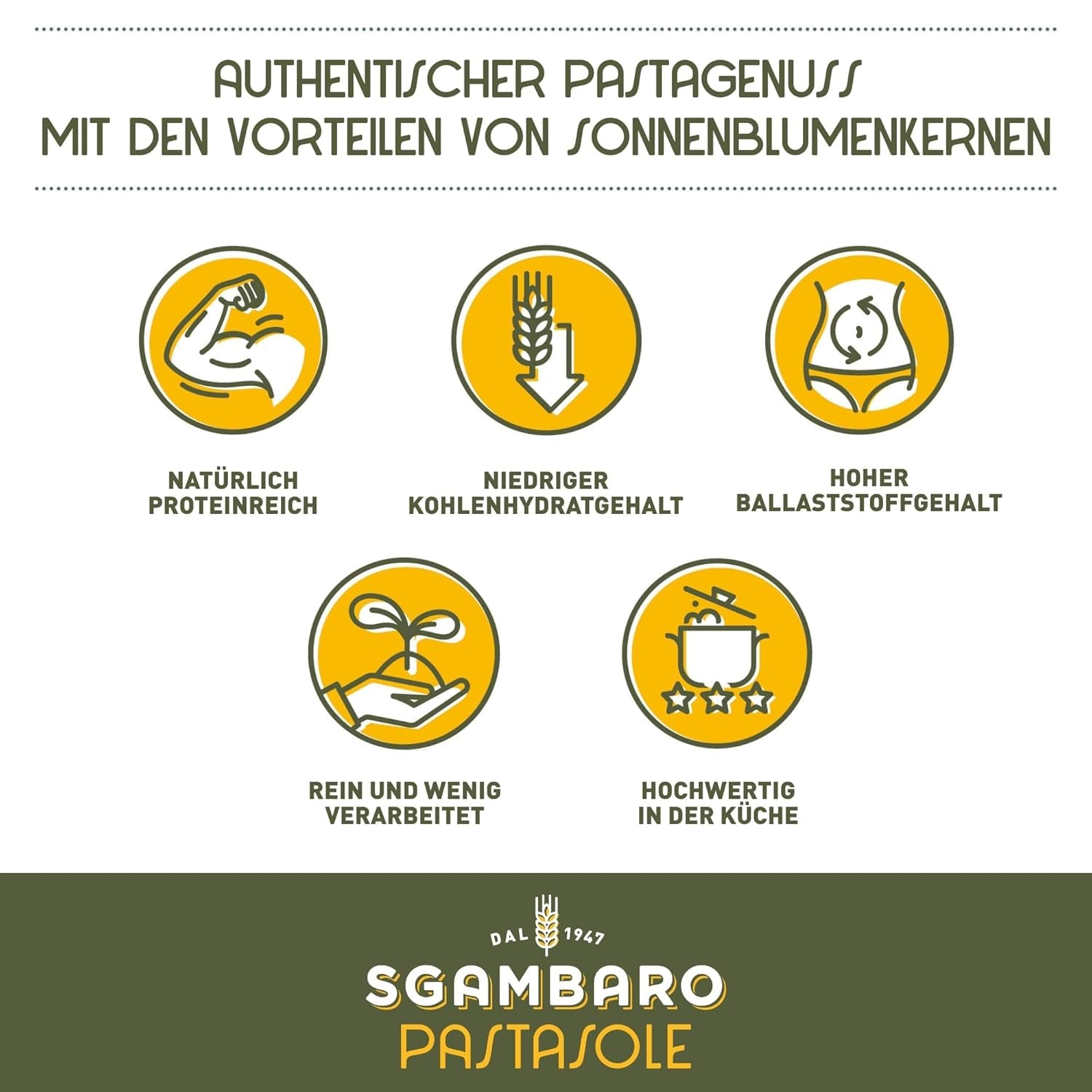 PASTASOLE , Penne Rigate con Hartweizengrieß aus 100% italienischem Anbau und Sonnenblumenkernmehl - 500g - High Protein, Low Carb, Hoher Ballaststoffgehalt